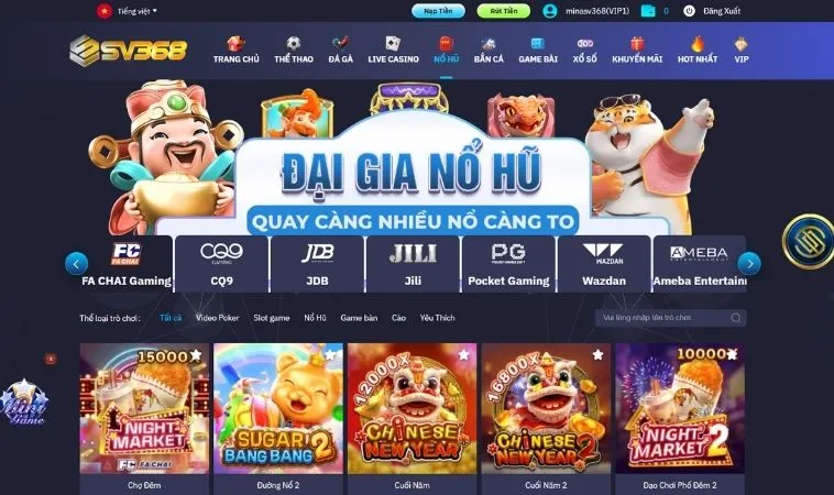 Sảnh nổ hũ SV368 thiết kế giao diện đẹp, ấn tượng