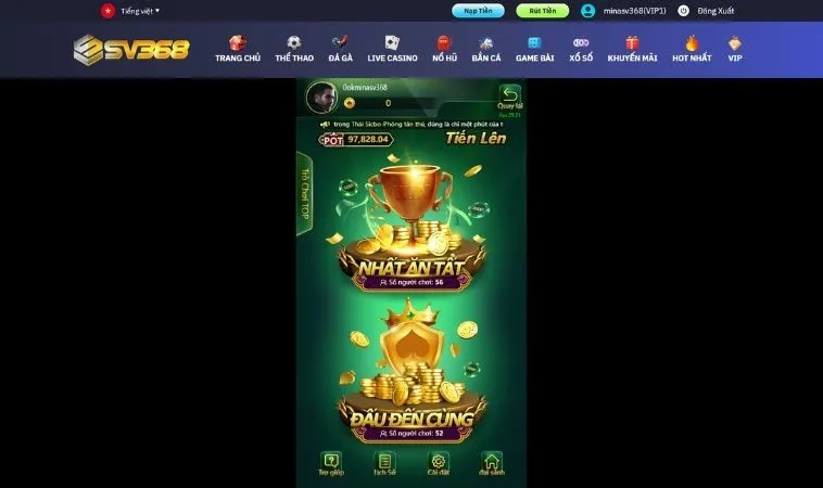 Hướng Dẫn Chơi Tiến Lên Miền Nam Tại SV368 Chuẩn Bet Thủ 2 Giao diện chơi Tiến Lên Miền Nam Tại SV368