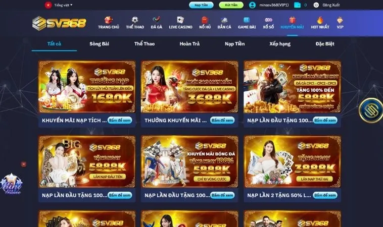 Khuyến Mãi SV368 - Cơ Hội Vàng Cho Bet Thủ Thắng Lớn 2 Vô vàn các khuyến mãi SV368 hấp dẫn tặng hội viên