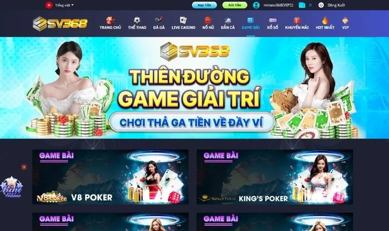 Giao diện trang chủ chơi game nhanh tại nahf cái SV368