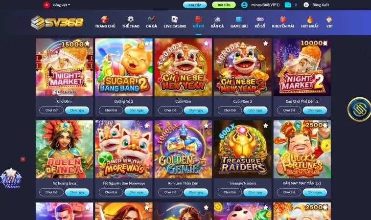 Đa dạng các thể loại game nổ hũ tại SV368 cho người chơi trải nghiệm