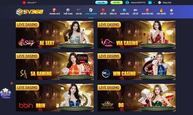 Nhà cái SV368 hợp tác với nhiều nhà cung cấp live casino hàng đầu