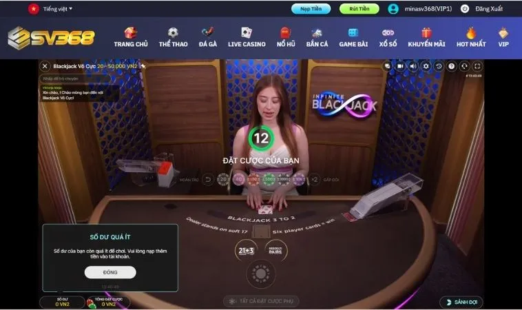 Khám Phá Trò Chơi Blackjack Tại Sv368 Với Ưu Đãi Hấp Dẫn 2 Giao diện chơi Blackjack tại SV368